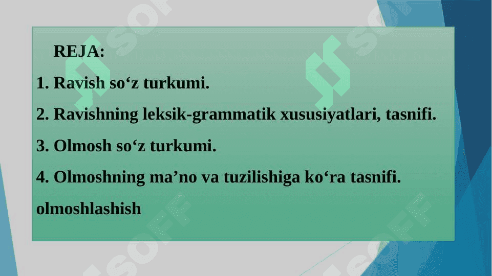 Ravish, olmosh so‘z turkumlari haqida umumiy ma’lumot 2
