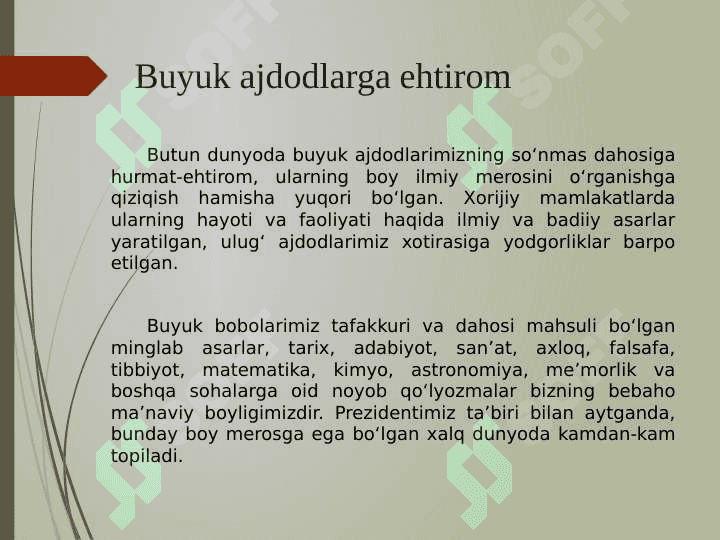 BUYUK AJDODLARGA EHTIROM 2