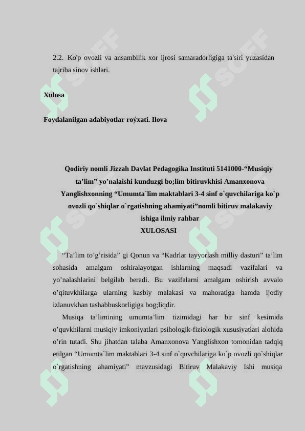Umumta`lim maktablari 3-4 sinf o`quvchilariga ko`p ovozli qo`shiqlar o`rgatishning ahamiyati 3
