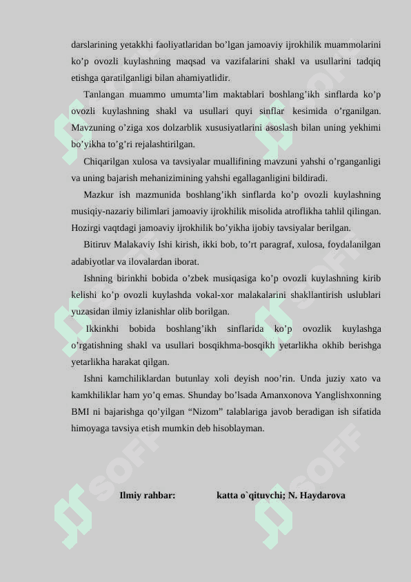 Umumta`lim maktablari 3-4 sinf o`quvchilariga ko`p ovozli qo`shiqlar o`rgatishning ahamiyati 4