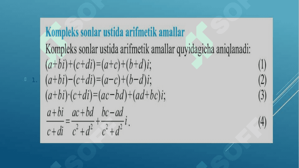 TRIGONOMETRIK SHAKLDA BERILGAN KOMPLEKS SONLARNING KO’PAYTMASI VA BO’LINMASI 3