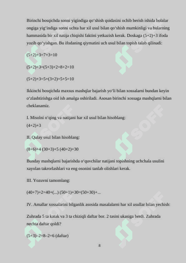 “MINGLIK” MAVZUSIDA MISOL, MASALALAR YECHISHGA O‘RGATISH METODIKASI 8
