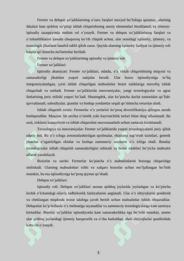 Fermer va dehqon xo’jaliklarining tashkiliy-iqtisodiy asoslari. 5