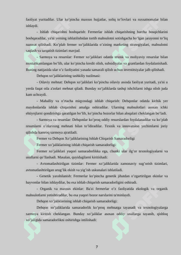 Fermer va dehqon xo’jaliklarining tashkiliy-iqtisodiy asoslari. 7
