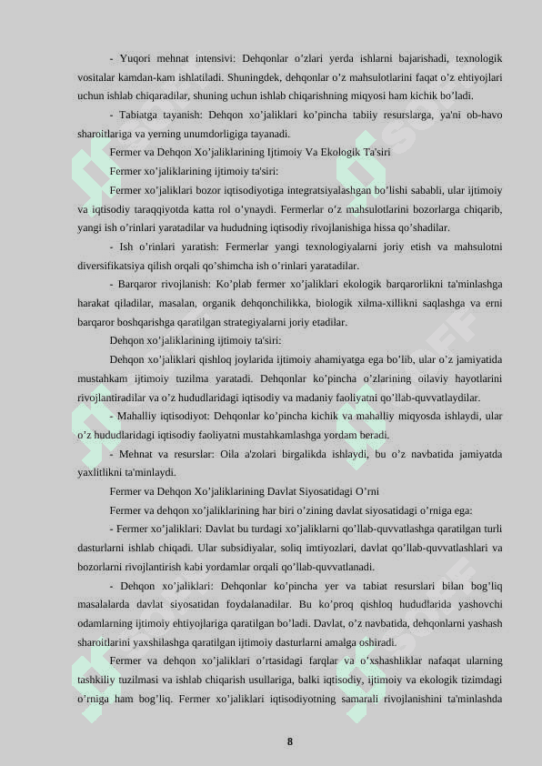 Fermer va dehqon xo’jaliklarining tashkiliy-iqtisodiy asoslari. 8