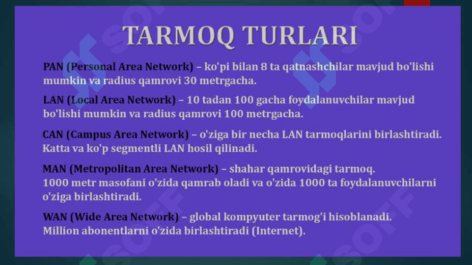 MAVZU:Tarmoq va uning turlari haqida tushuncha. 6