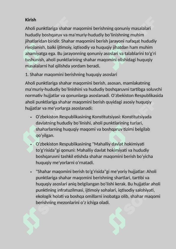 Aholi punktlariga shahar maqomini 2