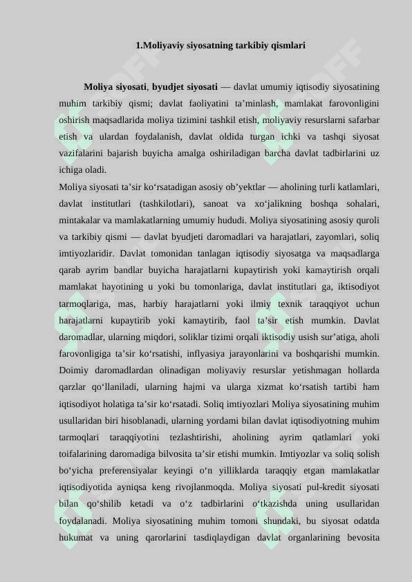 Moliyaviy siyosatning tarkibiy qismlari 2