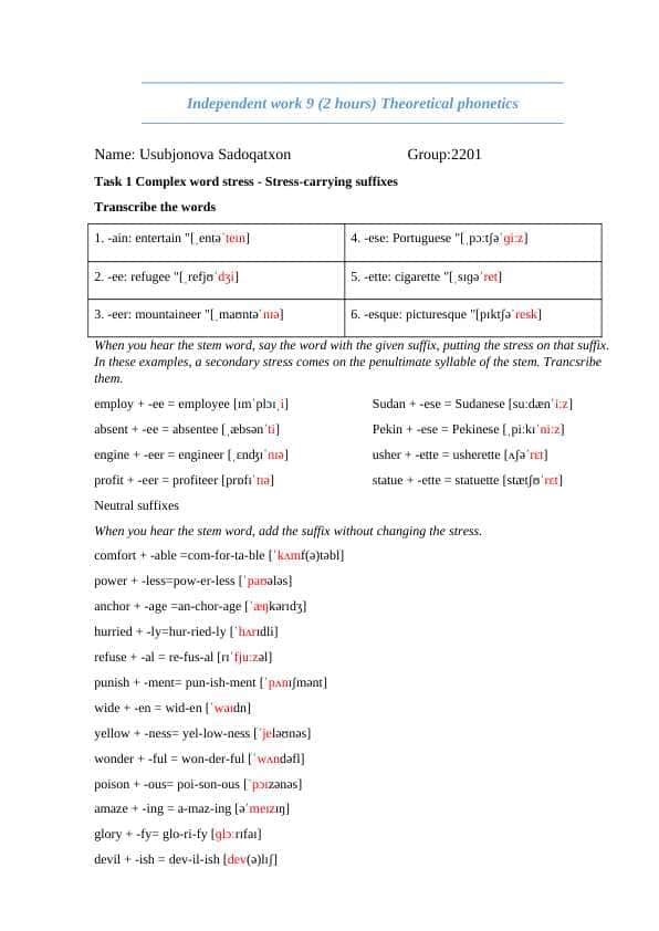 nazariy fonetika mustaqil ish 9 / theoretical phonetics independent work 9