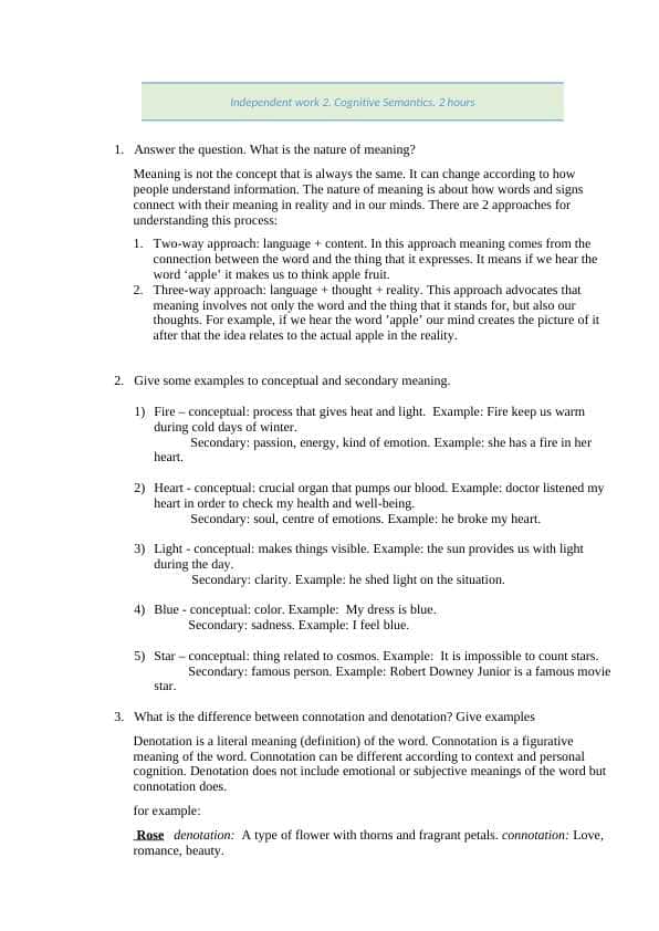 cognitive semantics independent work 2 / kognitiv semantika mustaqil ish 2