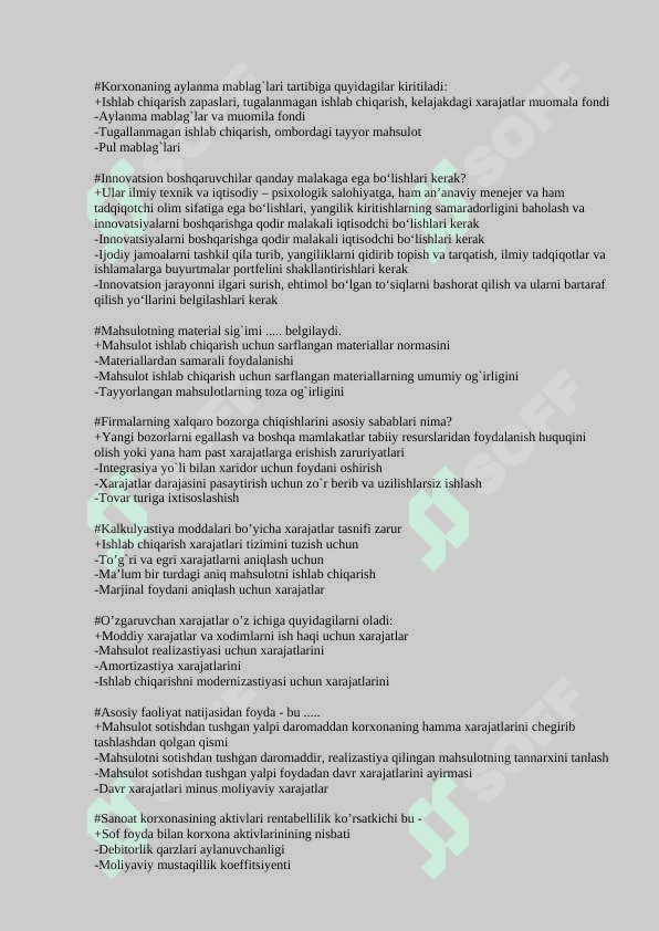 Industrial va Innovatsion iqtisodiyot test 200 javobi bilan 4