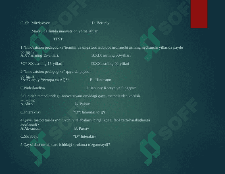 Mutaxassislikka kirish test 5