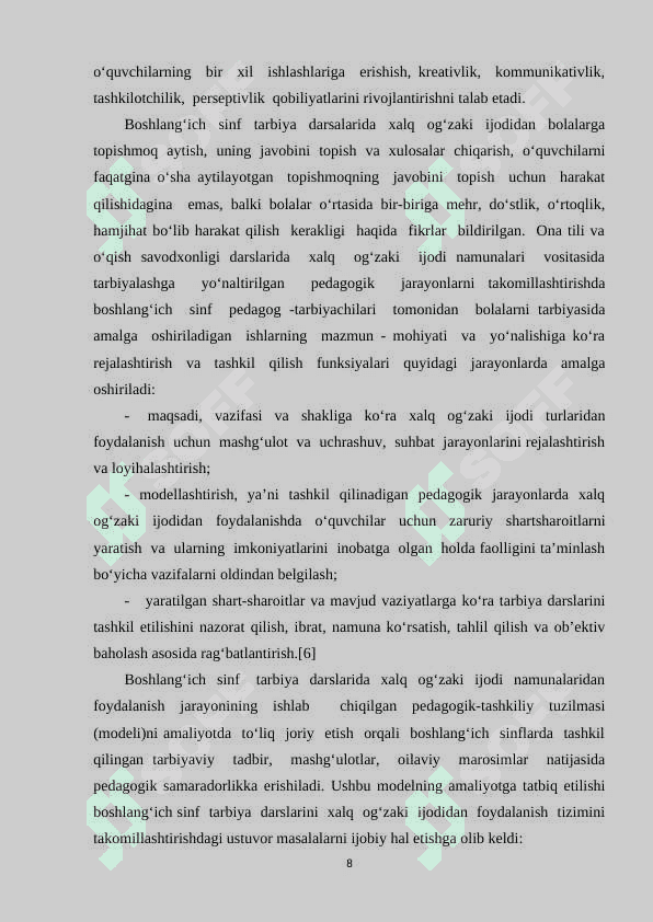 O‘QISH DARSLARIDA “XALQ OG‘ZAKI IJODI ” MAVZUSINI O‘RGANISH 8