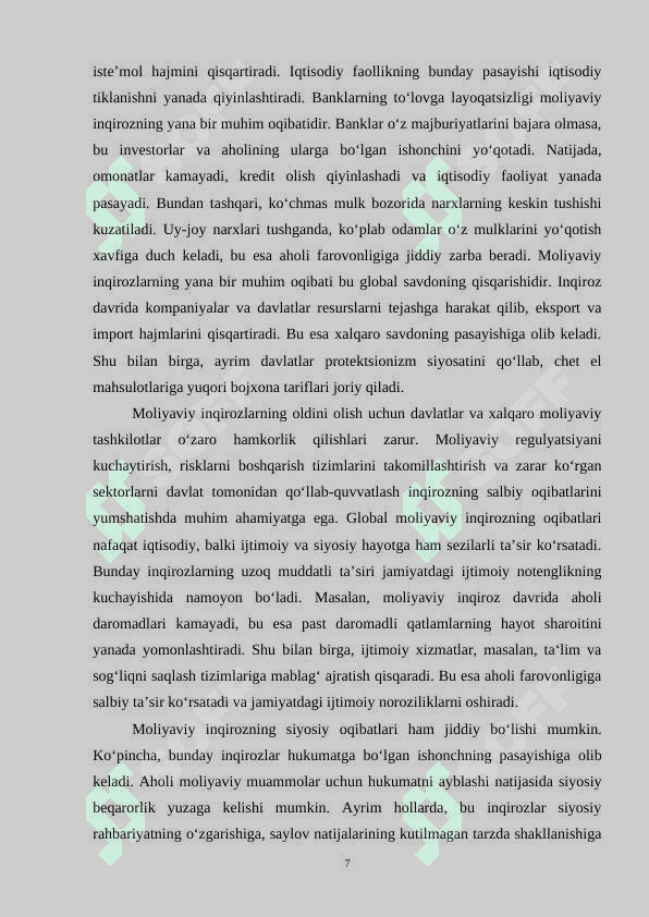 Global moliyaviy inqiroz sharoitida raqobatlashuvchi firmaning foydasi va daromadlari 7