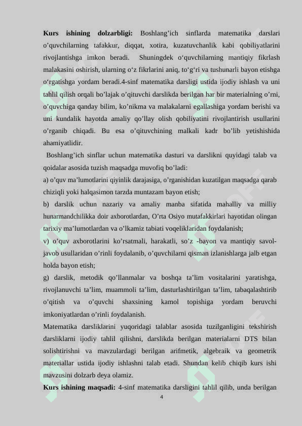 Boshlang’ich sinflar uchun matematika darsliklarini o'rgatish metodikasi 4