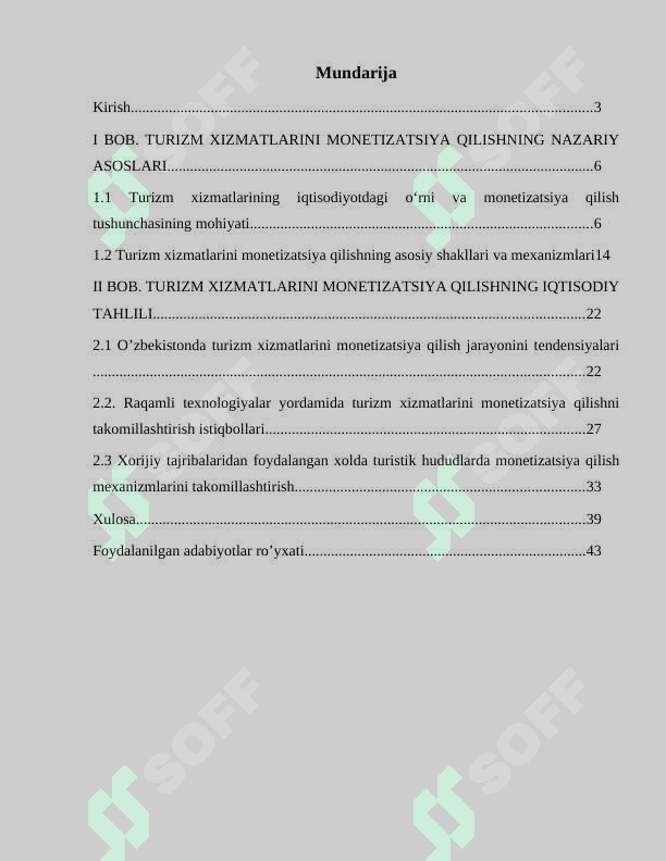 Turizm xizmatlarini monetizatsiya qilish mexanizmlari va amaliyotda qo’llash usullari 2