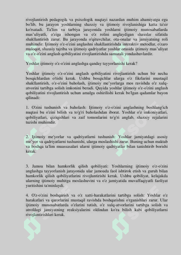 Yoshlarda ta'lim-tarbiyasida ijtimoiy  oʻz-oʻzini anglashga tayyorlikni  shakllantirish 4