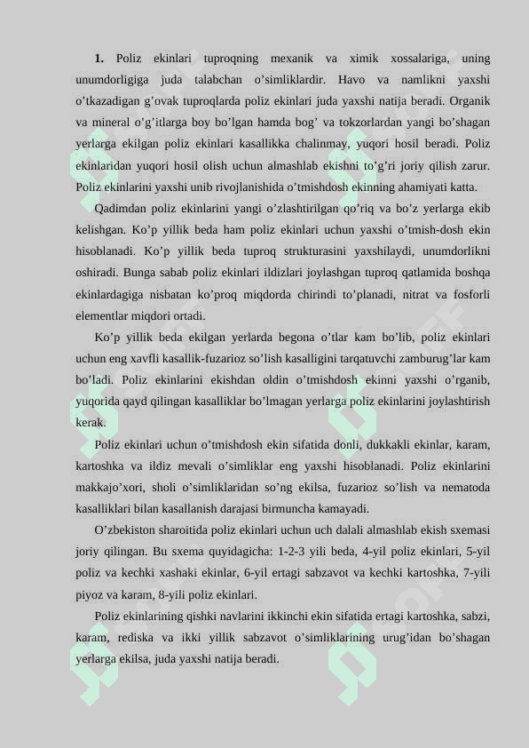 Sug’oriladigan yerlarda poliz ekinlarini yetishtirish texnologiyasi 2