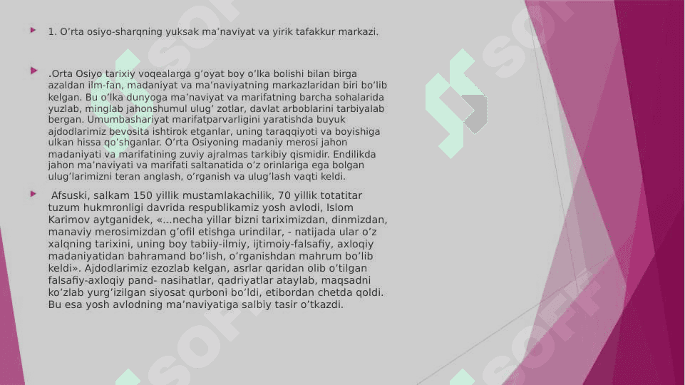 YUKSAK MA’NAVIYATLI YOSHLARNI TARBIYALASHDA O’RTA OSIYO ALLOMALARINI ILMIY MEROSINING O’RNI 3