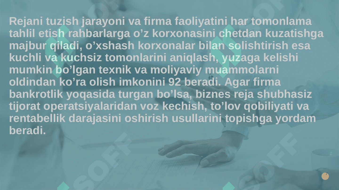 Biznesni loyihalash. Korxona biznes rejasi 6