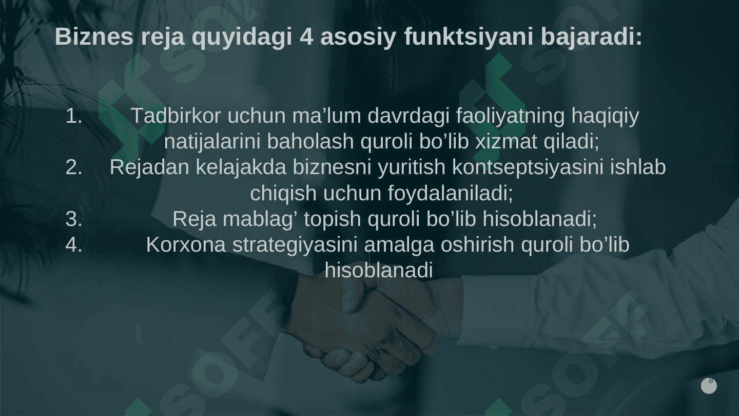 Biznesni loyihalash. Korxona biznes rejasi 7