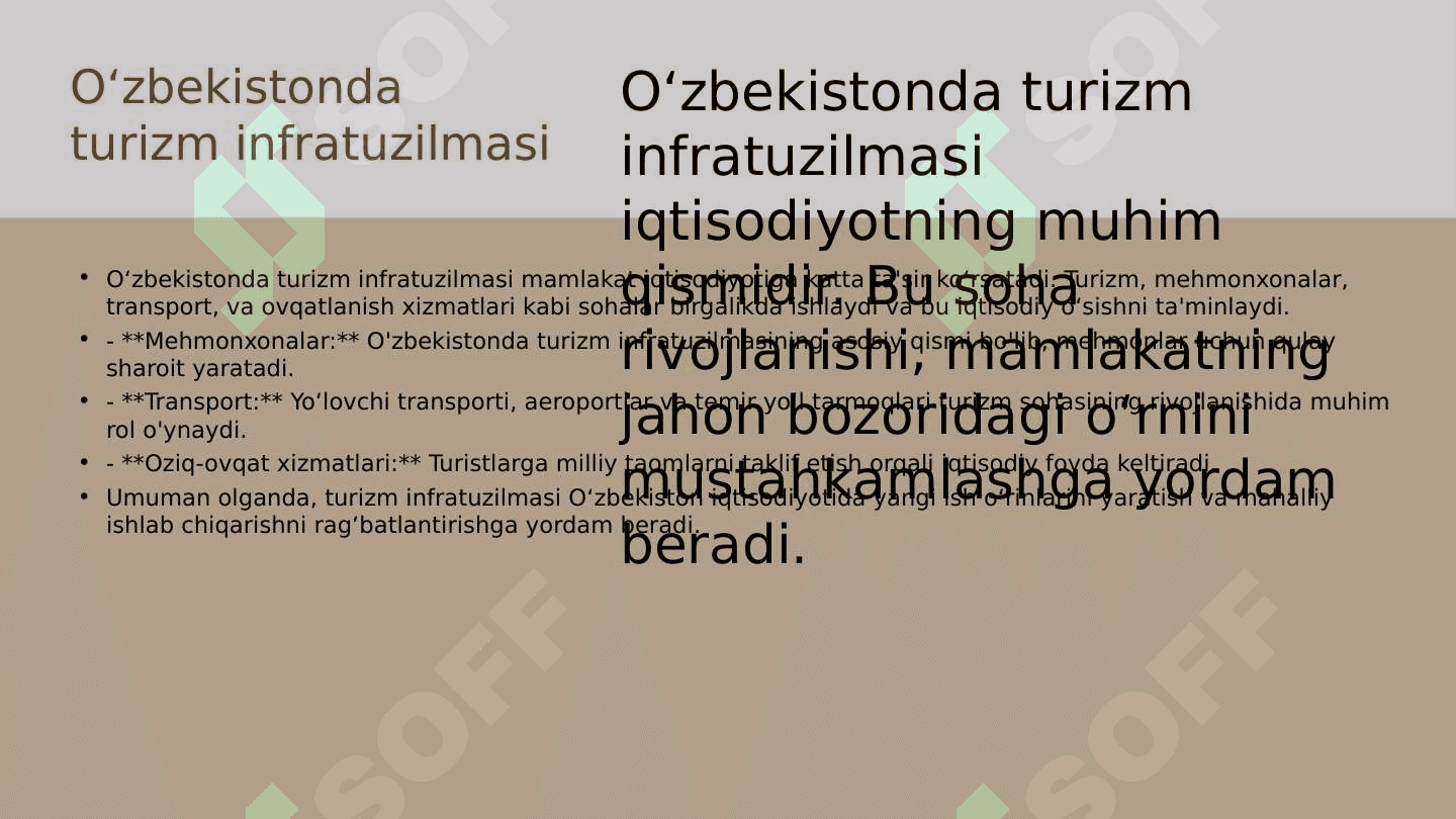 Oʻzbekistonda turizm infratuzilmasi haqida maʼlumot 7
