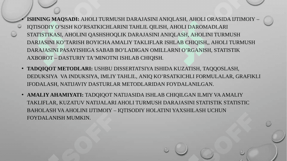 AHOLI TURMUSH DARAJASINI BAHOLASHNING STATISTIK KO’RSATKICHLAR TIZIMI VA UNING AXBOROT – DASTURIY TA’MINOTI 2