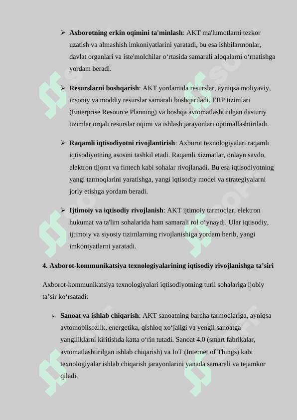 Axborot-kommunikatsiya texnologiyalarining iqtisodiyotdagi o‘rni va vazifasi 3