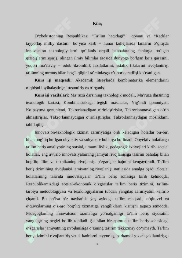 Akademik litseylarda kombinatorika elementlarini o‘qitişhni loyihalaştiriş 2