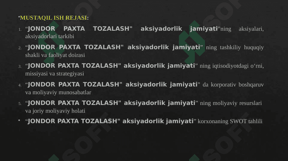 "JONDOR PAXTA TOZALASH" aksiyadorlik jamiyati 2