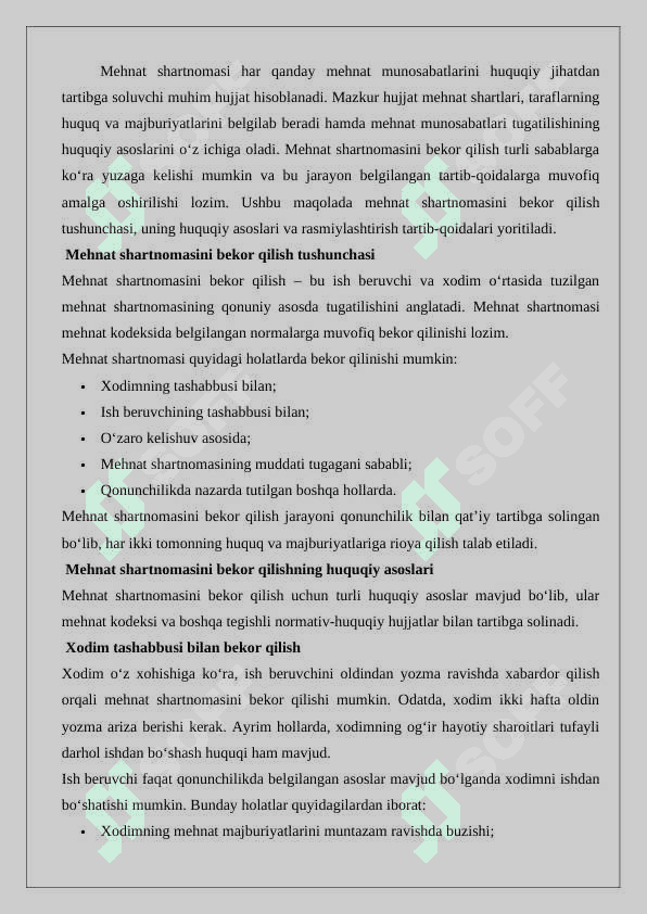Mehnat shartnomasini bekor qilishni rasmiylashtirish 2