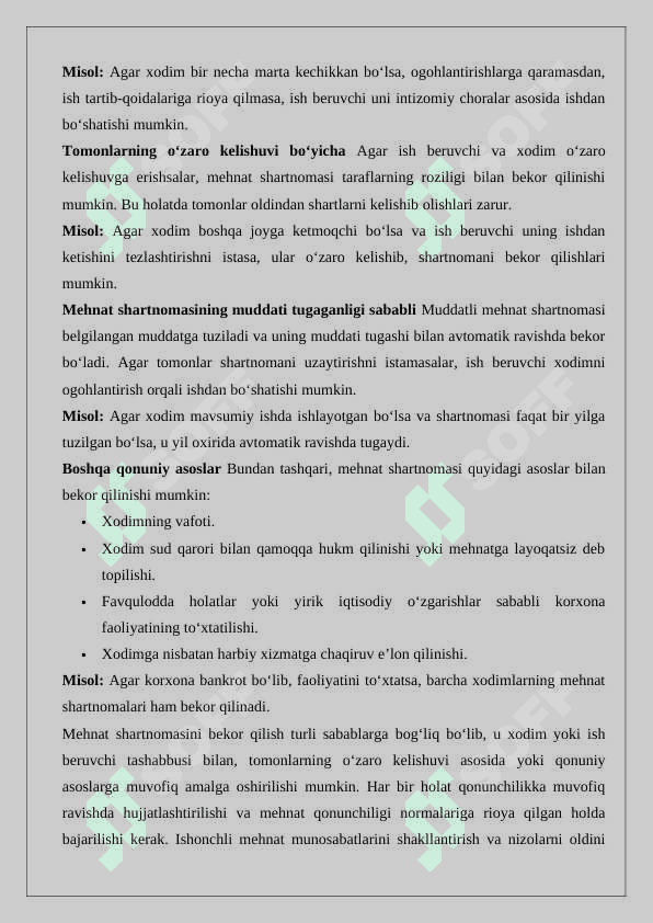 Mehnat shartnomasini bekor qilishni rasmiylashtirish 5