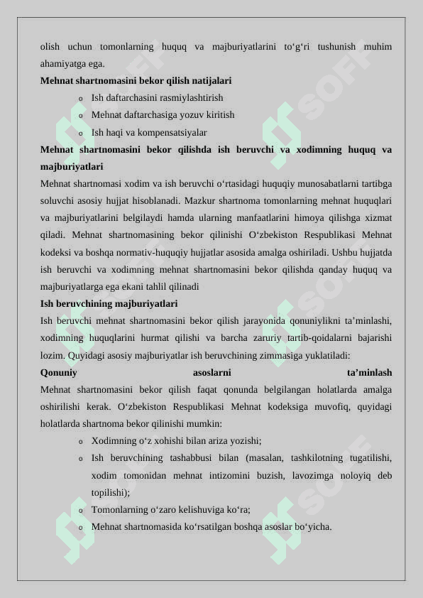 Mehnat shartnomasini bekor qilishni rasmiylashtirish 6