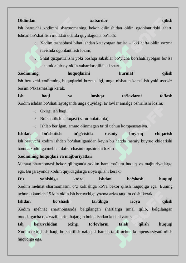Mehnat shartnomasini bekor qilishni rasmiylashtirish 7