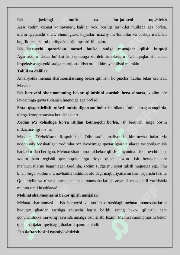 Mehnat shartnomasini bekor qilishni rasmiylashtirish 8