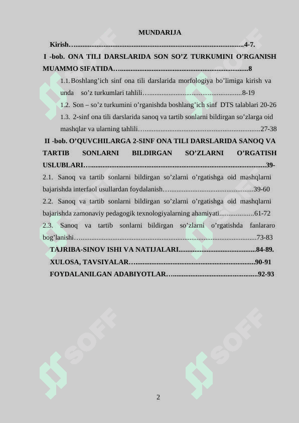 2-SINF ONA TILI DARSLARIDA SANOQ VA TARTIBNI BILDIRUVCHI SO’ZLAR USTIDA ISHLASH USLUBIYATI 2