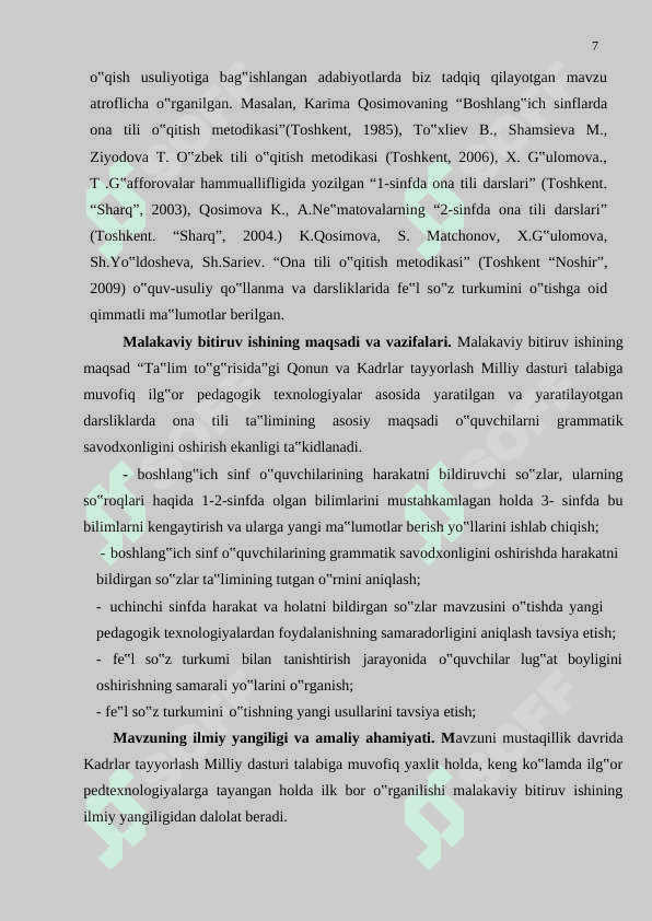 3-SINFDA HARAKAT VA HOLAT FE’LLARINI NOAN’ANAVIY USULLAR BILAN O’RGATISH 7