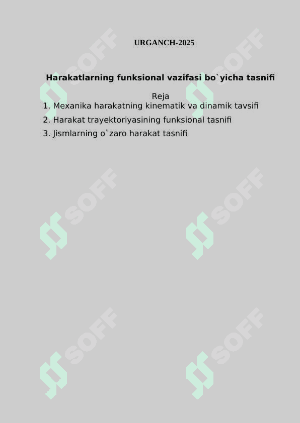 Harakatlarning funksional vazifasi bo`yicha tasnifi 2