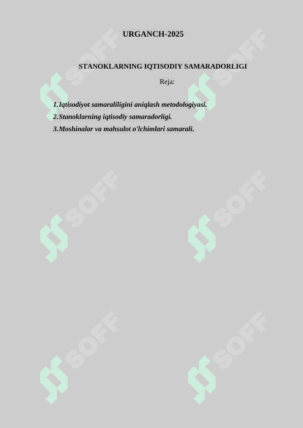 STANOKLARNING IQTISODIY SAMARADORLIGI 2