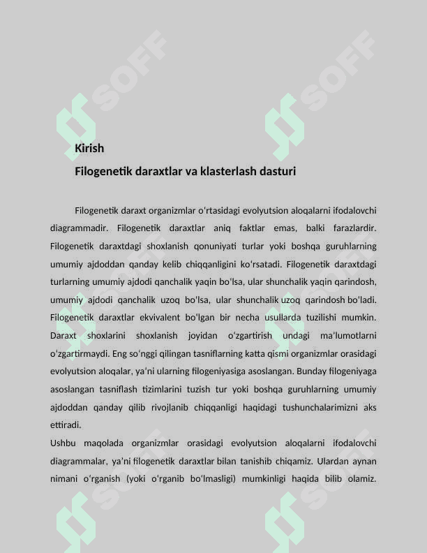 Filogenetik daraxtni yaratish dasturi.UPGMA usuli yordamida filogenetik daraxtni tuzish.” 3