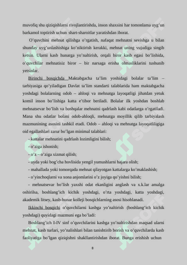 BOSHLANG’ICH SINF O’QUVCHILARINI KASB- HUNARGA YO’NALTIRISH METODIKASI 8