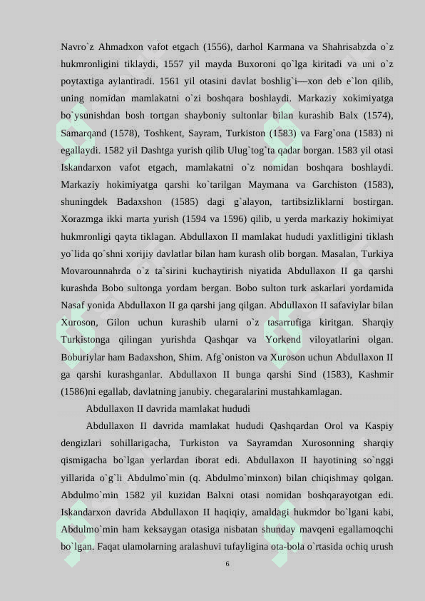Abdullaxon II ning davlatni markazlashtirish siyosati. 6