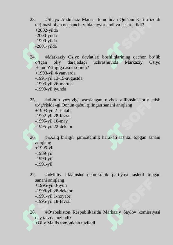 O'zbekistonning eng yangi tarixi fanidan yakuniy test. javoblari bilan 6