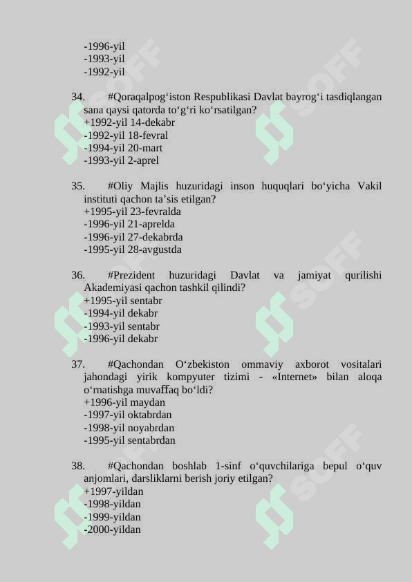 O'zbekistonning eng yangi tarixi fanidan yakuniy test. javoblari bilan 8