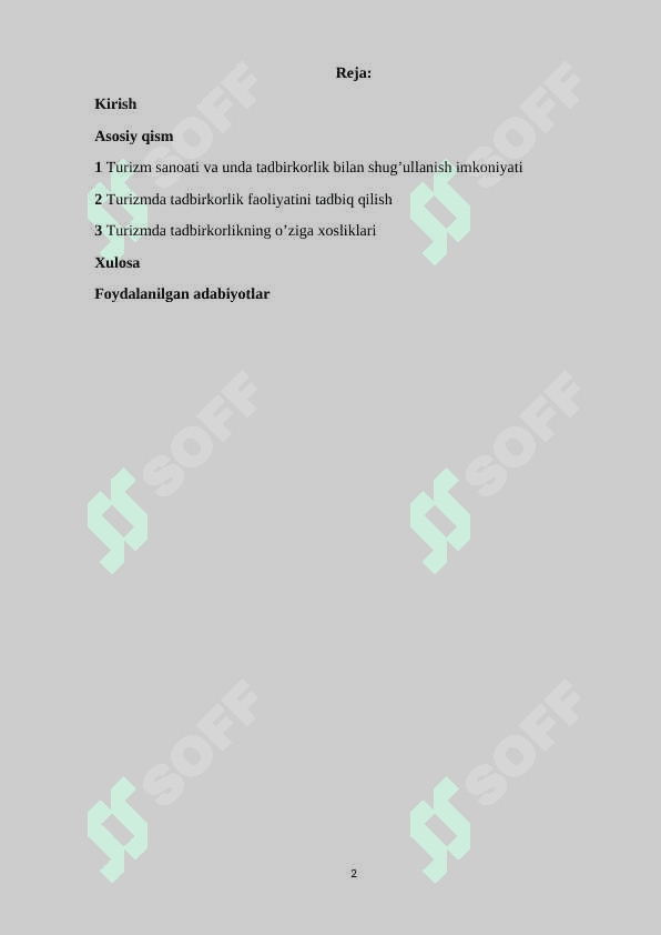 Turizmda tadbirkorlik faoliyatining asosiy xususiyatlari 2