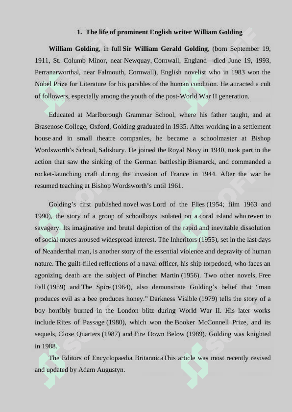William Golding his life and work  philosophical outlook. 4