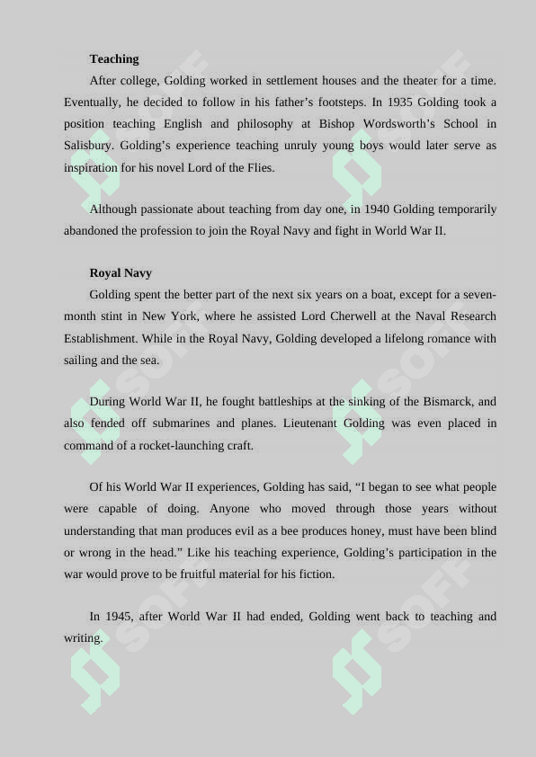William Golding his life and work  philosophical outlook. 7