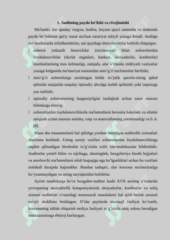 Auditning paydo bo’lishi va rivojlanishi. 3