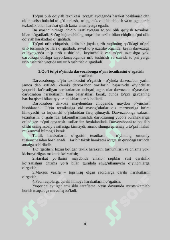 Qo`l to`pi o`yinini texnikasini o`rgatishga yondashuvchi mashqlarni tanlash metodikasi 8