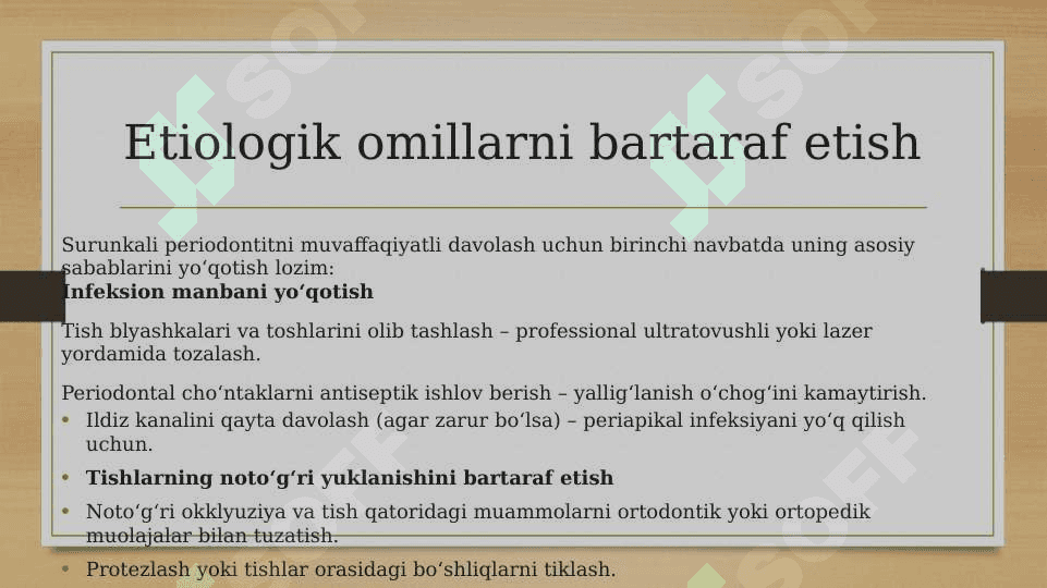 Yondosh kasalliklarida surunkali periodontitlarni davolashning o’ziga xos taktikasi 3